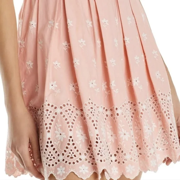 LoveShackFancy Pink Eyelet Mini Dress Size 6  Sleeveless Pleated Boho NWT - Picture 7 of 14